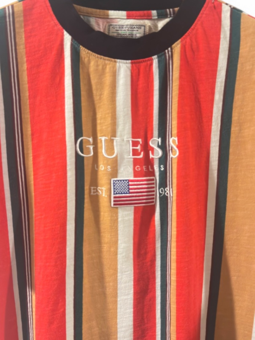 GUESS Vintage 90s-Style Multicolor Striped T-Shirt Size Men’s Medium - Picture 2 of 5